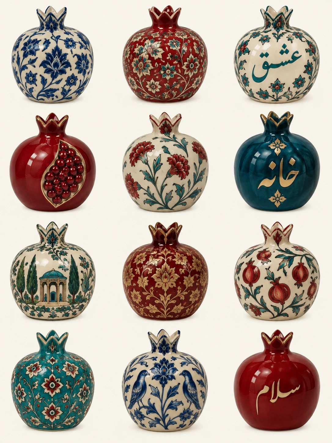 Persian-inspired ceramic pomegranates
