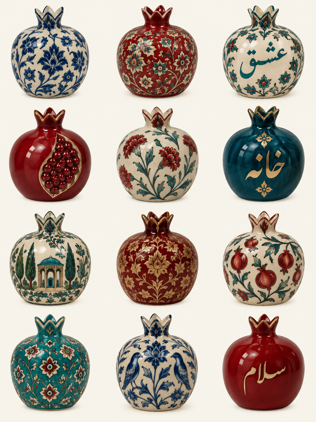 Persian-inspired ceramic pomegranates