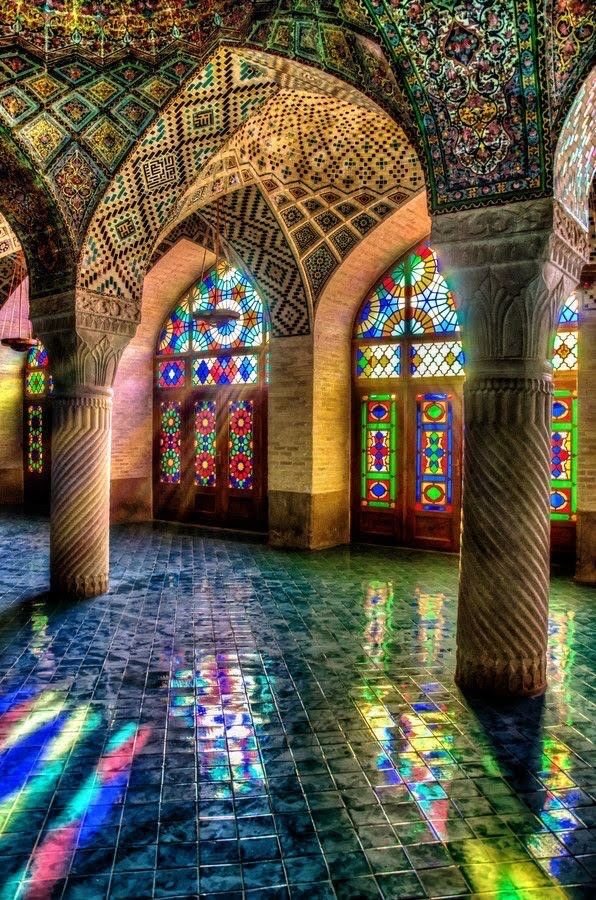 Colourful stained glass in an Iranian interior